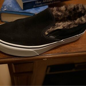 Vans Black Slip-On Shoes with Fur Lining
